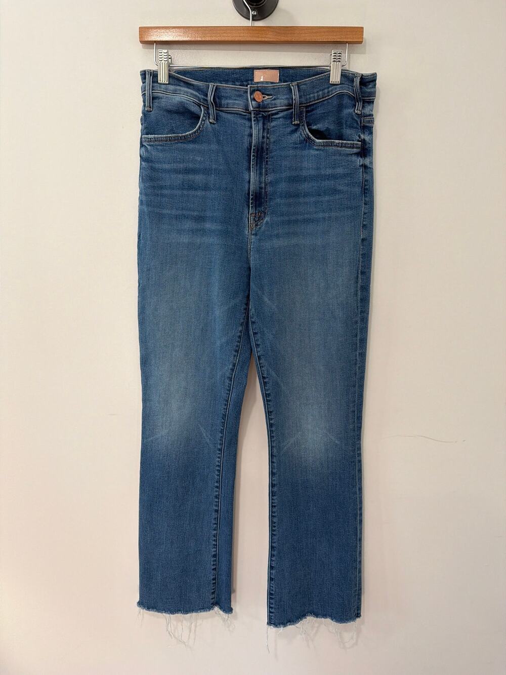 MOTHER The Hustler Ankle Fray Jean in Healing Jar Blue Size 31